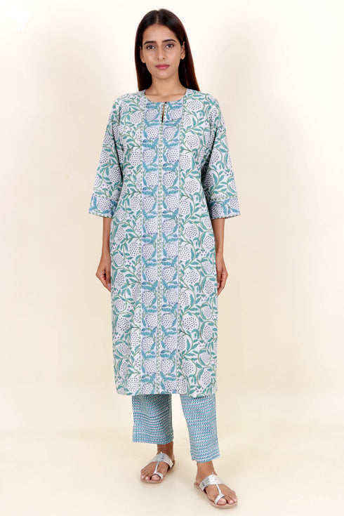 Bizzy Lizzy Kurta And Pant Set With Kota Dupatta In Block Print