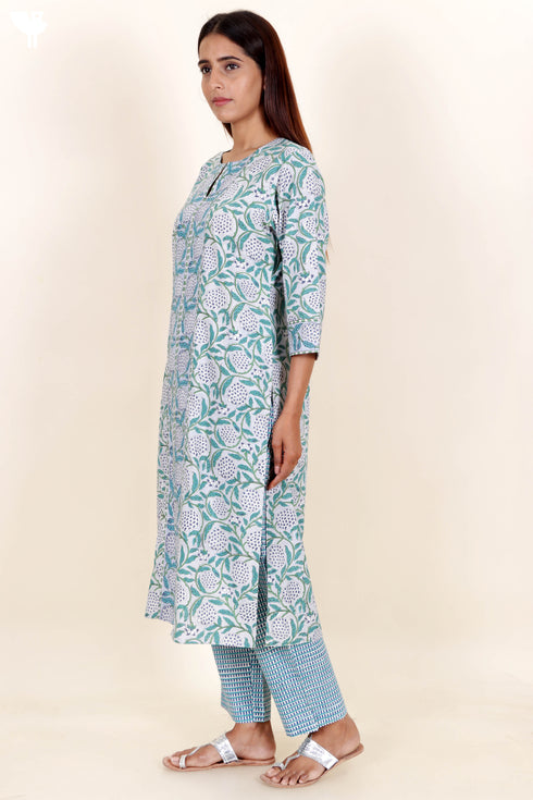 Bizzy Lizzy Kurta And Pant Set With Kota Dupatta In Block Print