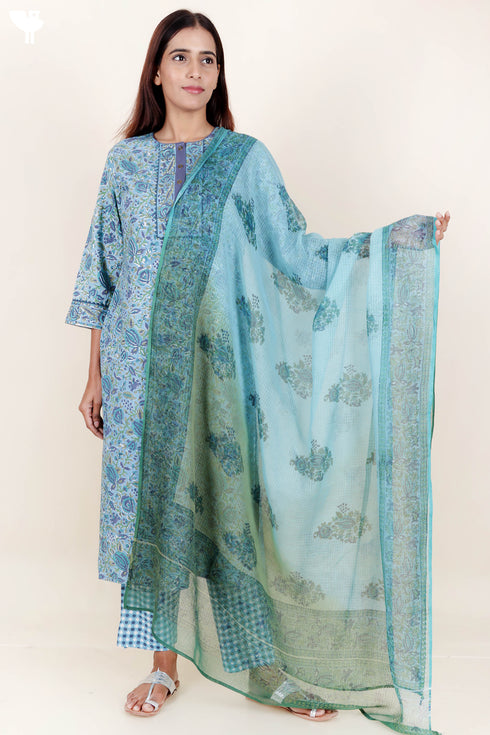 Bizzy Lizzy Kurta And Pant Set With Kota Dupatta In Block Print