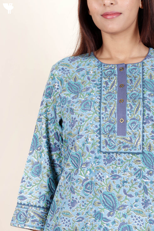 Bizzy Lizzy Kurta And Pant Set With Kota Dupatta In Block Print