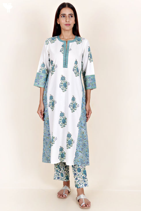 Bizzy Lizzy Kurta And Pant Set With Kota Dupatta In Block Print