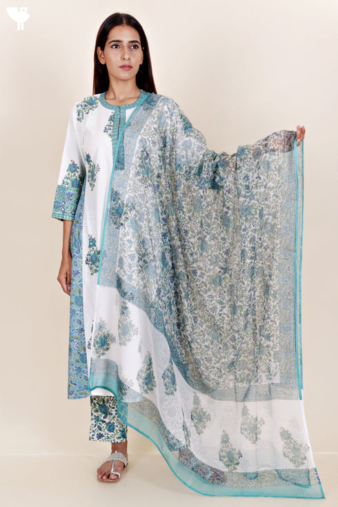 Bizzy Lizzy Kurta And Pant Set With Kota Dupatta In Block Print