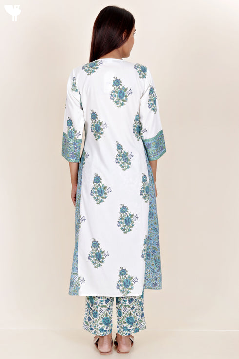 Bizzy Lizzy Kurta And Pant Set With Kota Dupatta In Block Print