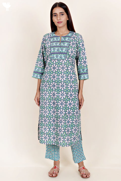Bizzy Lizzy Kurta And Pant Set With Kota Dupatta In Block Print