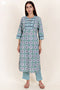 Bizzy Lizzy Kurta And Pant Set With Kota Dupatta In Block Print