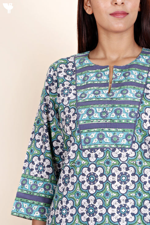 Bizzy Lizzy Kurta And Pant Set With Kota Dupatta In Block Print