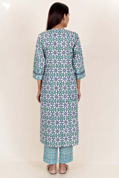 Bizzy Lizzy Kurta And Pant Set With Kota Dupatta In Block Print
