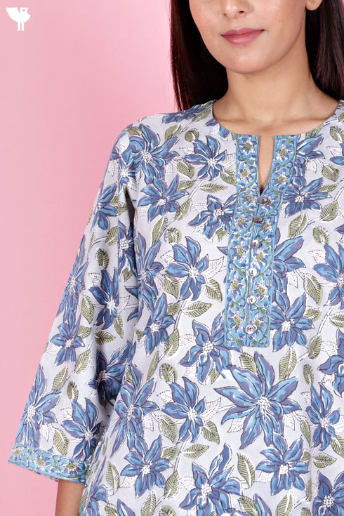 Bizzy Lizzy Kurta And Pant Set With Kota Dupatta In Block Print