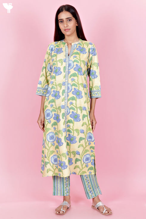 Bizzy Lizzy Kurta And Pant Set With Kota Dupatta In Block Print
