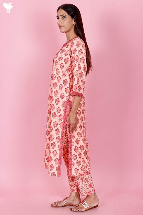 Bizzy Lizzy Kurta And Pant Set With Kota Dupatta In Block Print