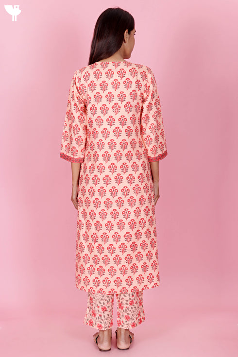 Bizzy Lizzy Kurta And Pant Set With Kota Dupatta In Block Print