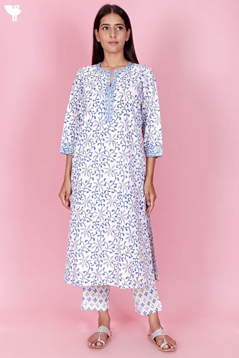 Bizzy Lizzy Kurta And Pant Set With Kota Dupatta In Block Print