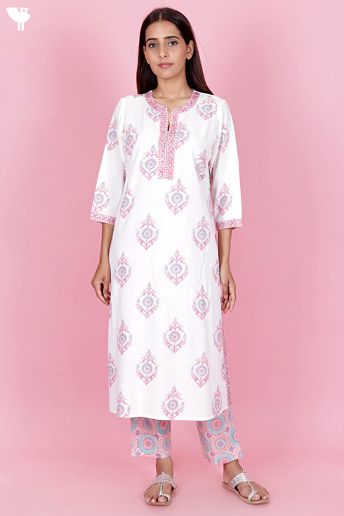 Bizzy Lizzy Kurta And Pant Set With Kota Dupatta In Block Print