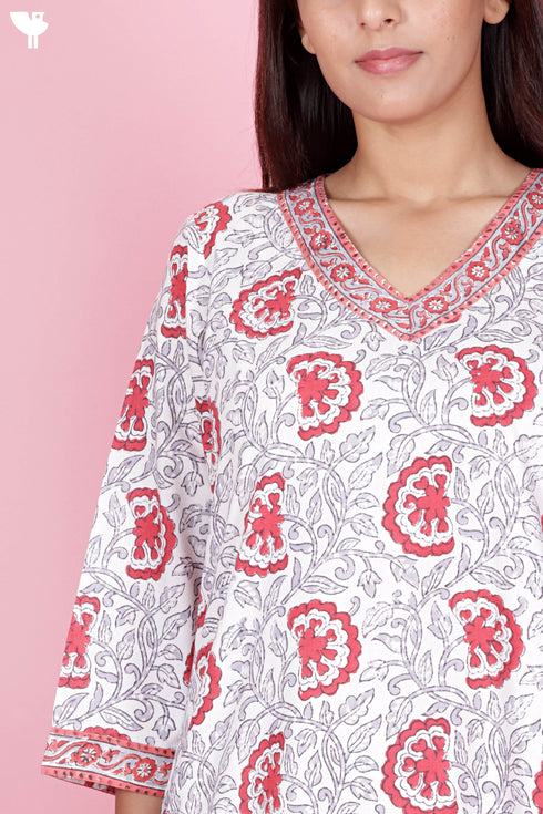 Bizzy Lizzy Kurta And Pant Set With Kota Dupatta In Block Print