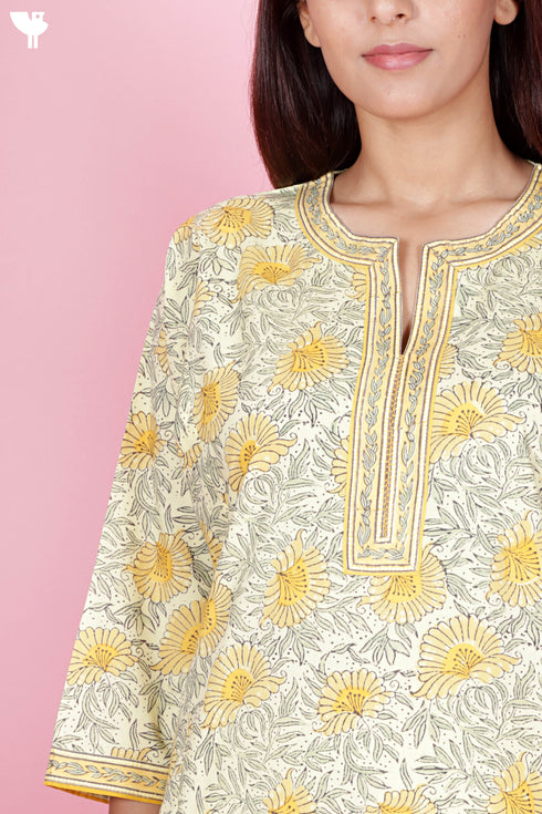 Bizzy Lizzy Kurta And Pant Set With Kota Dupatta In Block Print