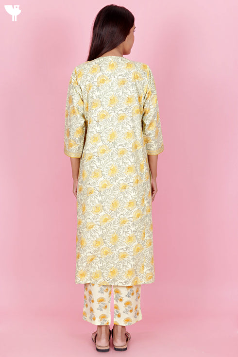 Bizzy Lizzy Kurta And Pant Set With Kota Dupatta In Block Print