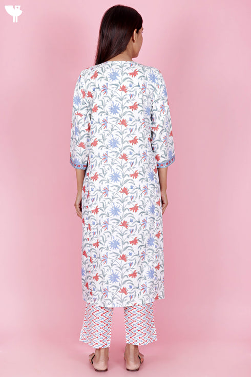 Bizzy Lizzy Kurta And Pant Set With Kota Dupatta In Block Print