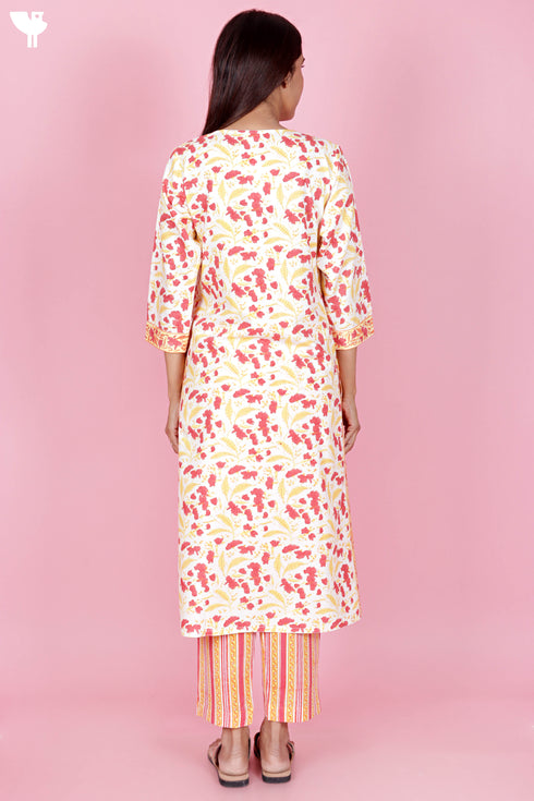 Bizzy Lizzy Kurta And Pant Set With Kota Dupatta In Block Print