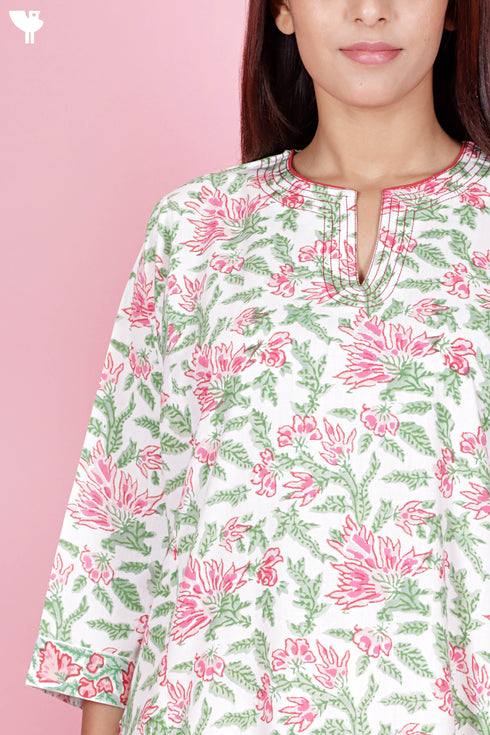 Bizzy Lizzy Kurta And Pant Set With Kota Dupatta In Block Print