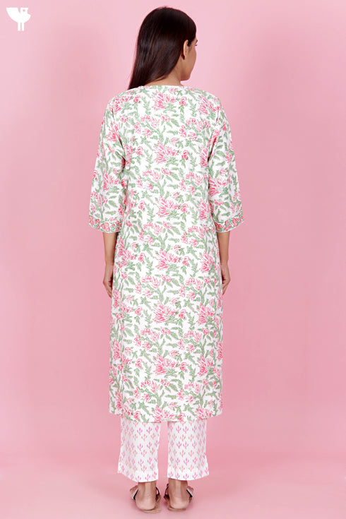 Bizzy Lizzy Kurta And Pant Set With Kota Dupatta In Block Print