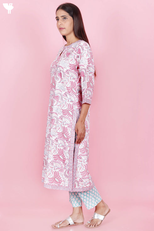 Bizzy Lizzy Kurta And Pant Set With Kota Dupatta In Block Print