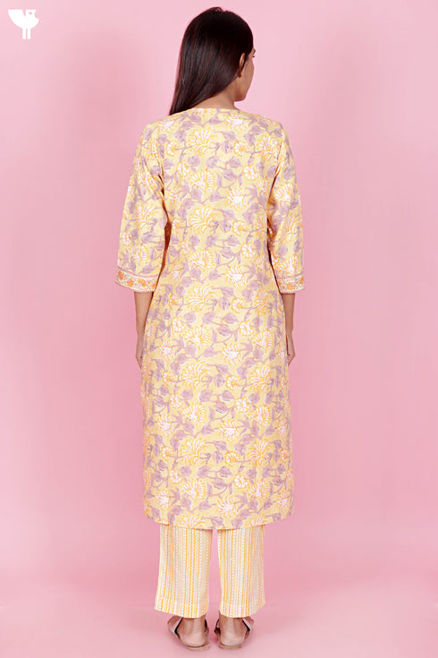 Bizzy Lizzy Kurta And Pant Set With Kota Dupatta In Block Print