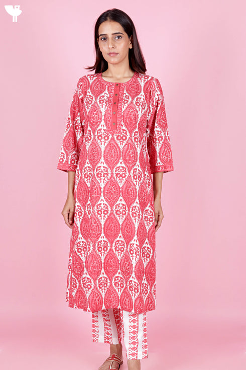 Bizzy Lizzy Kurta And Pant Set With Kota Dupatta In Block Print