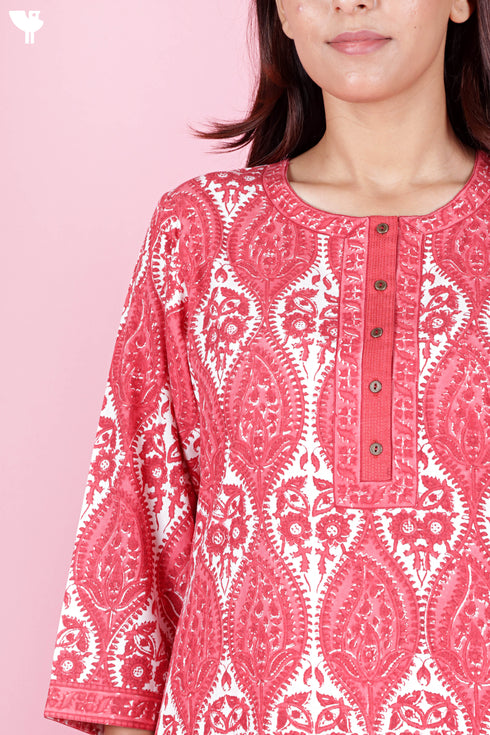 Bizzy Lizzy Kurta And Pant Set With Kota Dupatta In Block Print