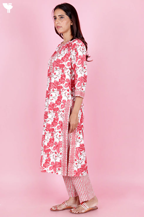 Bizzy Lizzy Kurta And Pant Set With Kota Dupatta In Block Print