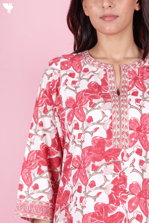 Bizzy Lizzy Kurta And Pant Set With Kota Dupatta In Block Print