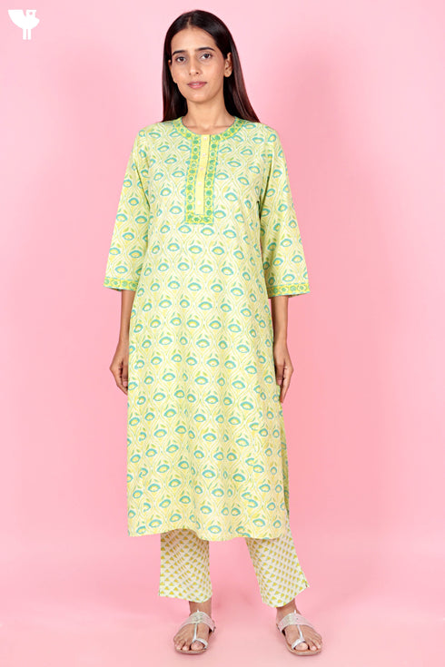Bizzy Lizzy Kurta And Pant Set With Kota Dupatta In Block Print