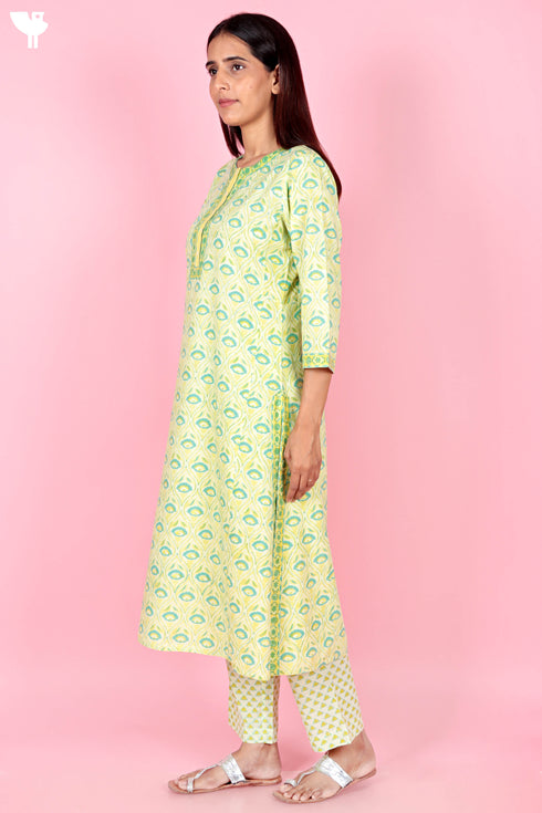 Bizzy Lizzy Kurta And Pant Set With Kota Dupatta In Block Print