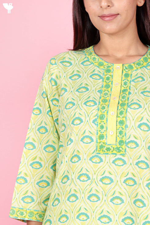 Bizzy Lizzy Kurta And Pant Set With Kota Dupatta In Block Print