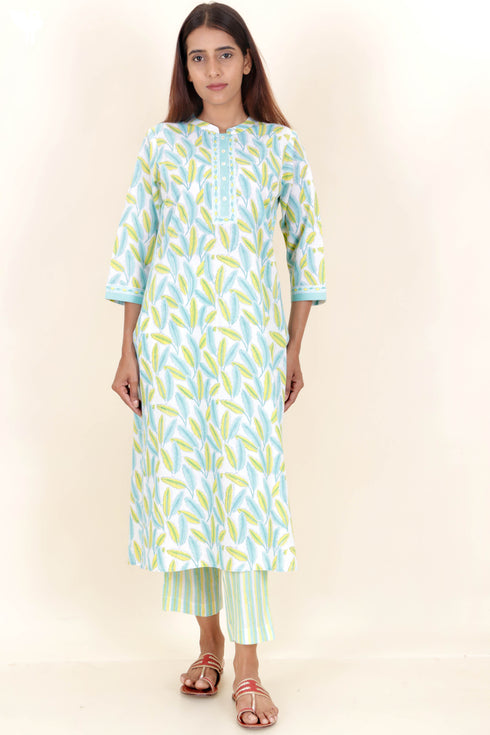 Bizzy Lizzy Kurta And Pant Set With Kota Dupatta In Block Print