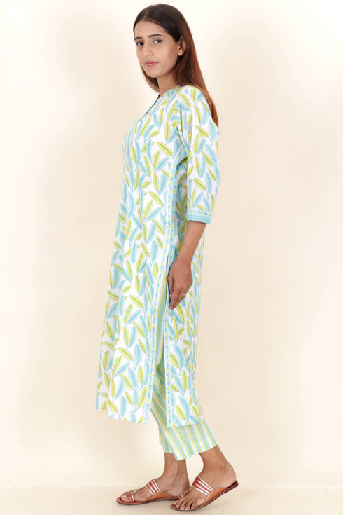 Bizzy Lizzy Kurta And Pant Set With Kota Dupatta In Block Print