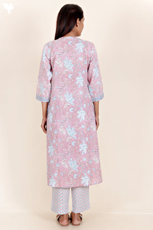 Cotton Kurta And Pant Set With Kota Dupatta In Block Print