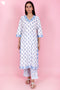 Cambric Cotton Kurta And Pant Set With Kota Dupatta In Block Print