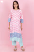 Cambric Cotton Kurta And Pant Set With Kota Dupatta In Block Print