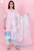 Cambric Cotton Kurta And Pant Set With Kota Dupatta In Block Print