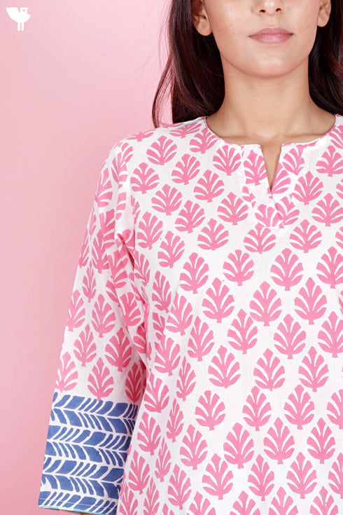 Cambric Cotton Kurta And Pant Set With Kota Dupatta In Block Print