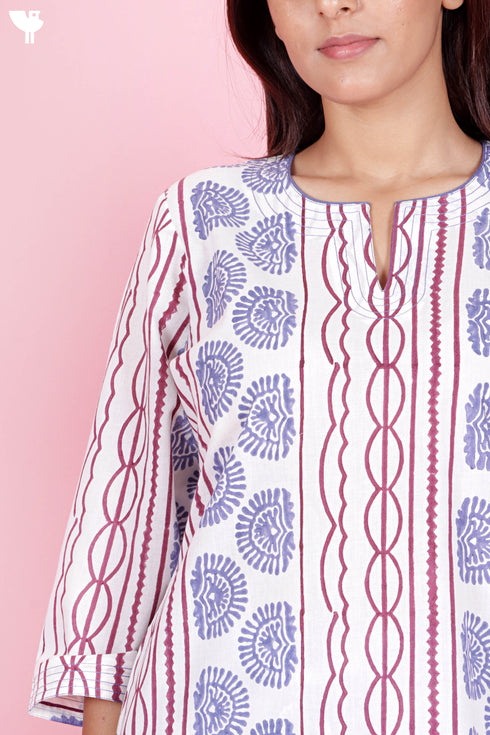 Cotton Kurta And Pant Set With Kota Dupatta In Block Print