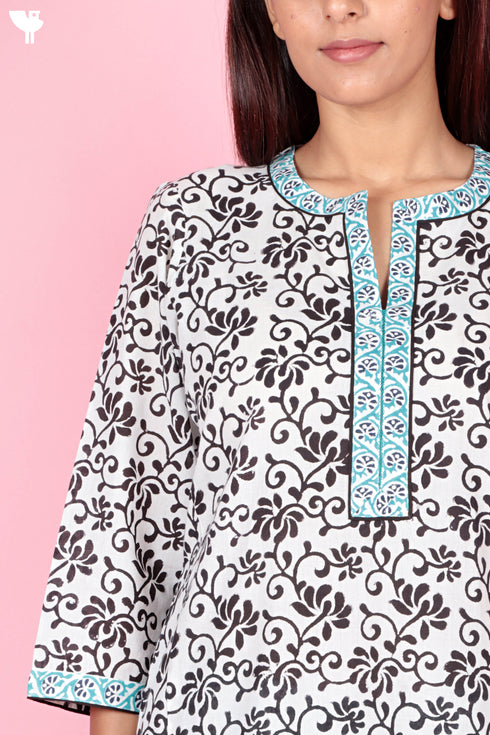 Cotton Kurta And Pant Set With Kota Dupatta In Block Print