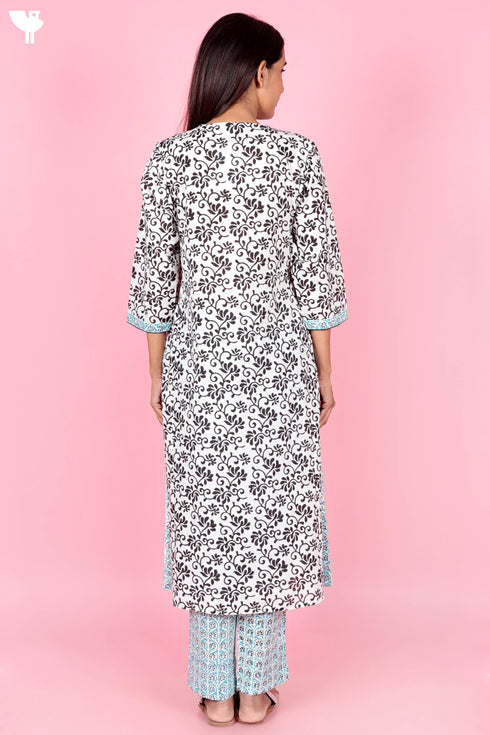Cotton Kurta And Pant Set With Kota Dupatta In Block Print