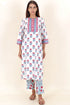 Bizzy Lizzy Cotton Kurta Pant Set With Chiffon Dupatta In Block Print