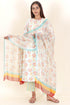 Bizzy Lizzy Cotton Kurta Pant Set With Chiffon Dupatta In Block Print