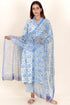 Bizzy Lizzy Cotton Kurta Pant Set With Chiffon Dupatta In Block Print