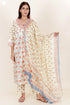 Bizzy Lizzy Cotton Kurta Pant Set With Chiffon Dupatta In Block Print