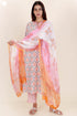 Bizzy Lizzy Cotton Kurta Pant Set With Chiffon Dupatta In Block Print