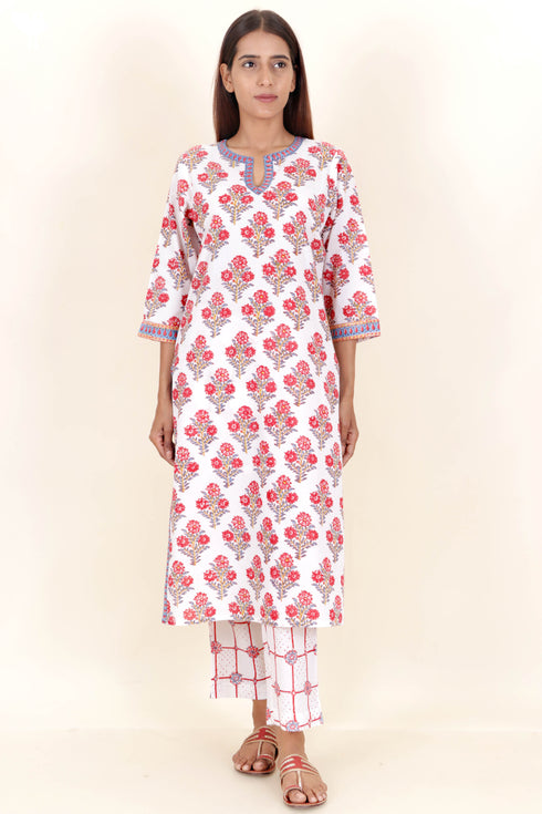 Cotton Kurta And Pant Set In Block Print