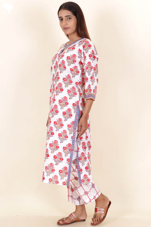 Cotton Kurta And Pant Set In Block Print